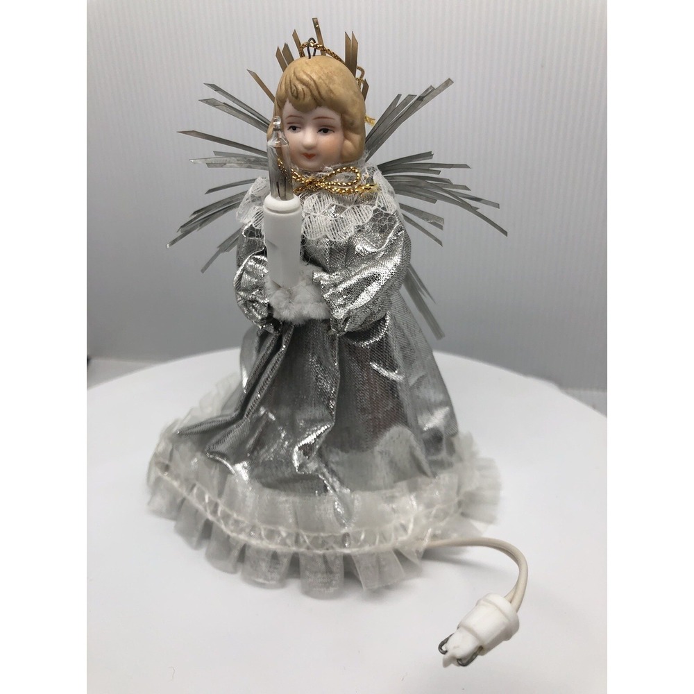 Christmas Ornament Victorian‎ Silver Angel Light Plug Into String of Lights